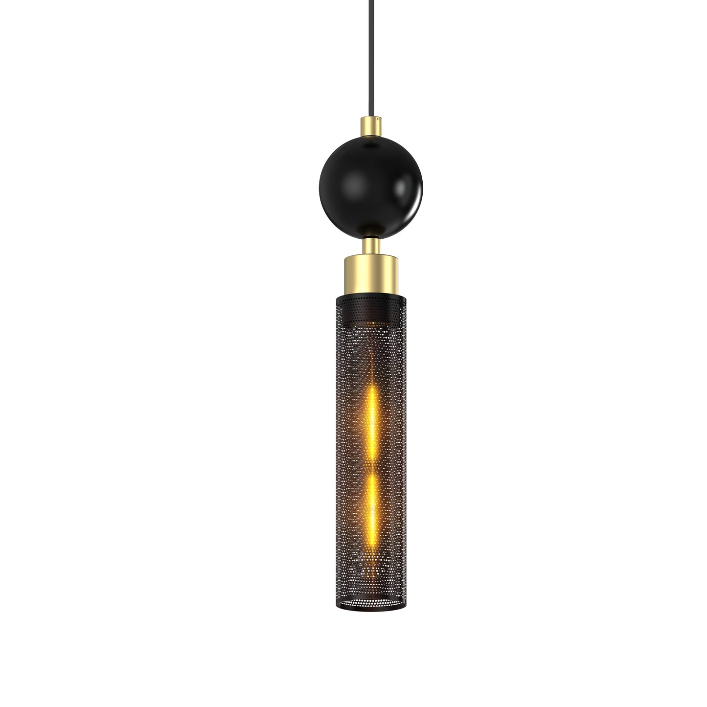Matte Black Mesh Cylinder Pendant Light — Adjustable Cord — Set of 3