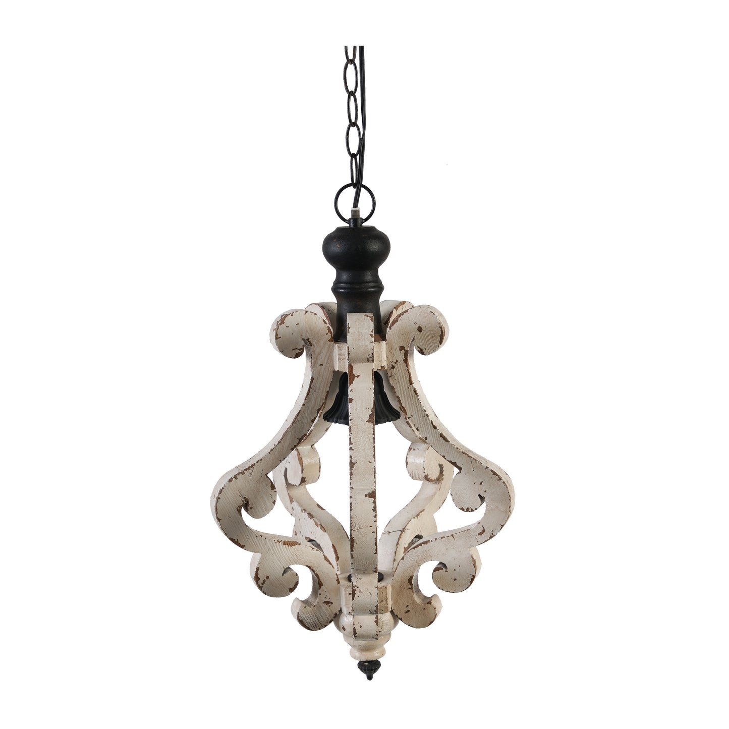Antique Cream Farmhouse Wood Chandelier — French Country Rustic Ceiling Light