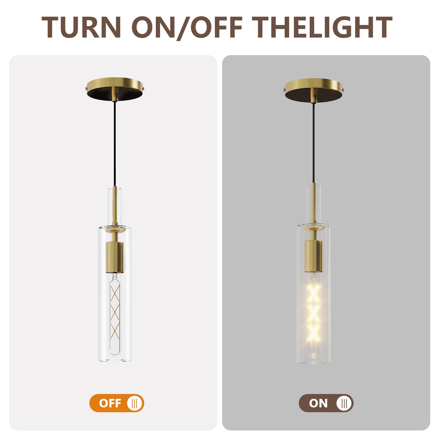 Brass Glass Cylinder Pendant Light — Set of 3