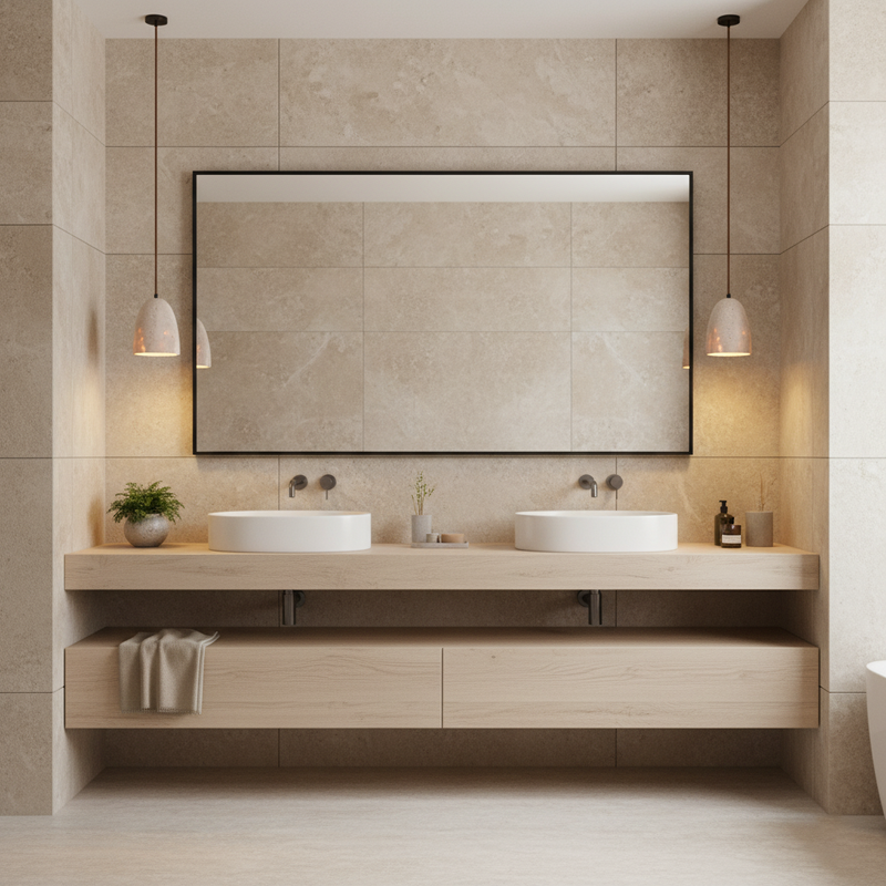 Travertine Stone Pendant Light – Modern Minimal Hanging Ceiling Lamp for Kitchen Island & Dining Room
