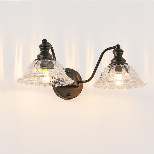 Black Vintage Glass Dome Vanity Wall Sconce — 2 Light — 20 Inch