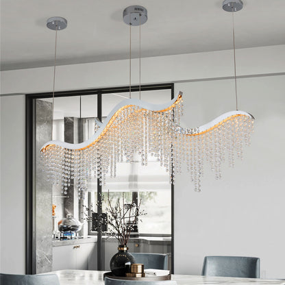 Modern Wave Crystal Chandelier 36" – LED Ceiling Light for Living Room & Dining Space