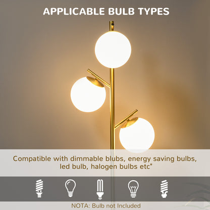 Gold Tree Floor Lamp — 3 Light Globe Shades — 66.5 Inch