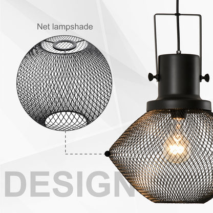 Matte Black Diamond Mesh Pendant Light — Adjustable Chain — Single