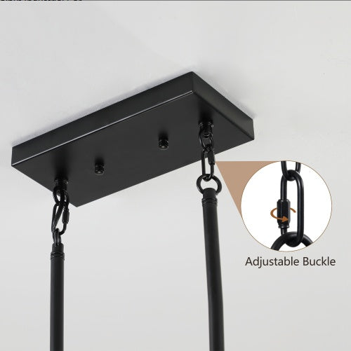 Walnut Industrial Farmhouse Chandelier — 5 Light — 32 Inch Rectangle Ceiling Light