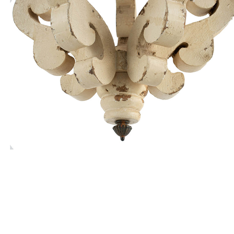 Antique Cream Farmhouse Wood Chandelier — French Country Rustic Ceiling Light