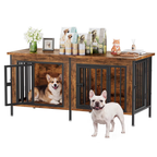 Double Dog Crate Furniture with Divider – 54 Inch TV Stand Kennel for 2 Small Dogs