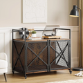 Large Dog Crate Furniture with Wheels – 41 Inch End Table Kennel with Double Doors, Rustic Brown