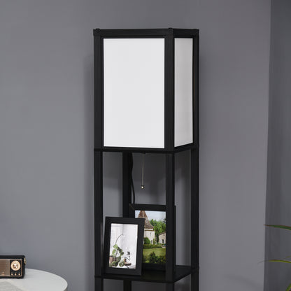 Black Shelf Tower Floor Lamp — Dual Ambient Light — 2 Open Shelves — 61.5 Inch