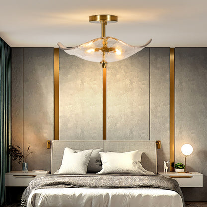 Gold Cracked Petal Glass Semi Flush Mount Ceiling Light — 2 Light — 16.5 Inch