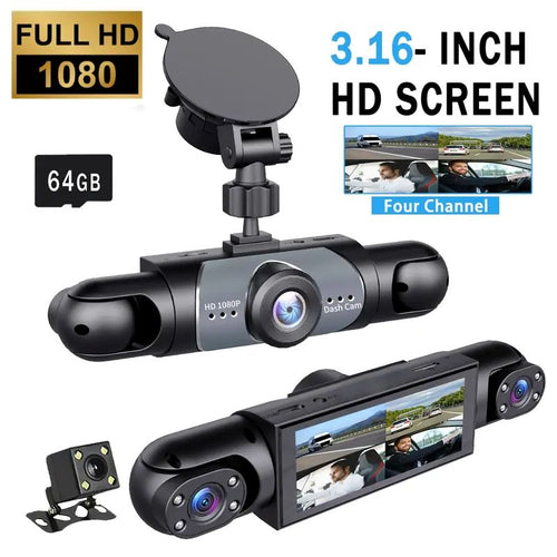 4 Channel Car Dash Cam | Full View Front Rear Side Camera System 1080P
