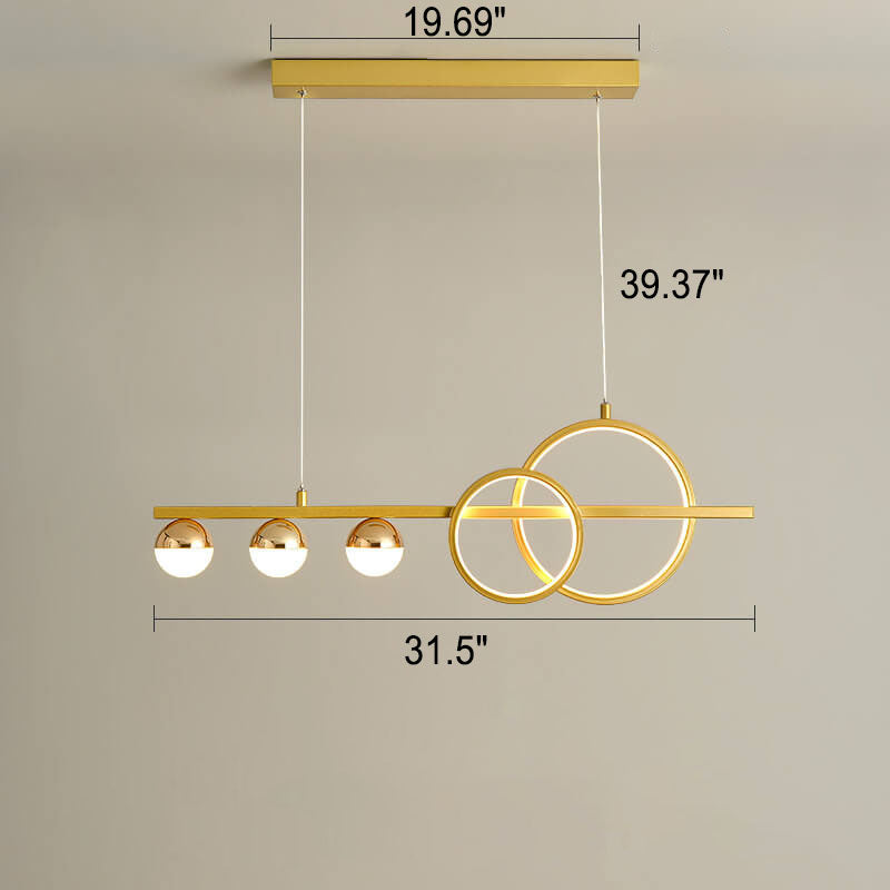 Dimensions of the ring and globe linear LED chandelier