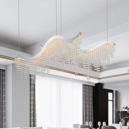 Modern Wave Crystal Chandelier 36" – LED Ceiling Light for Living Room & Dining Space