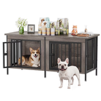 Double Dog Crate Furniture with Divider – 54 Inch TV Stand Kennel for 2 Small Dogs