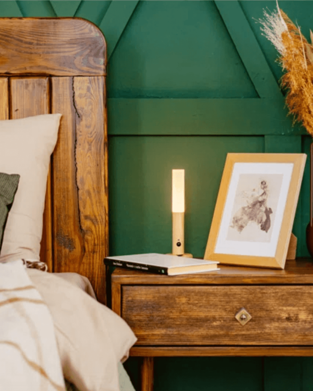 Wren battery operated wooden wall sconce with warm LED light