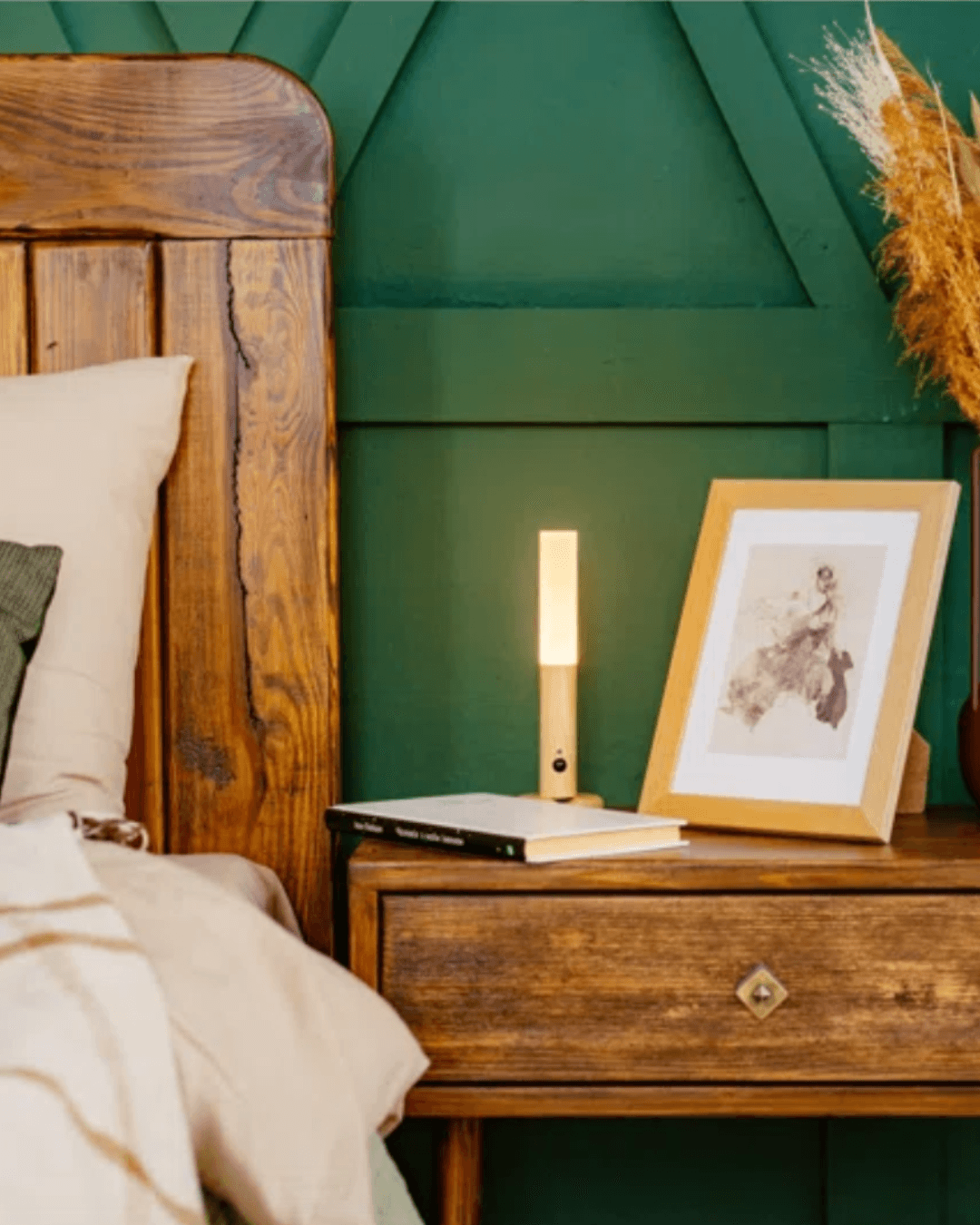 Wren battery operated wooden wall sconce with warm LED light