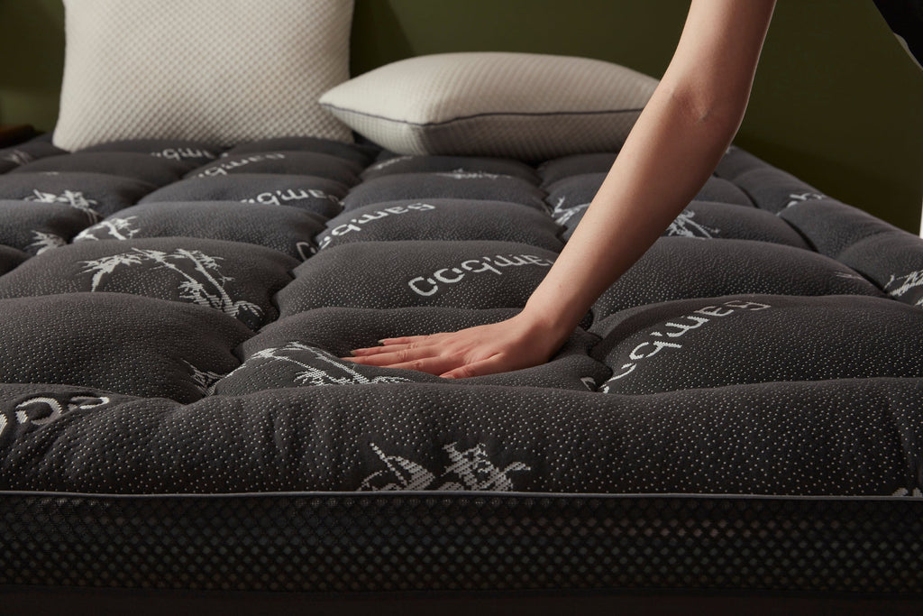 Quilted bamboo pillow top layer of the cooling mattress topper, close view