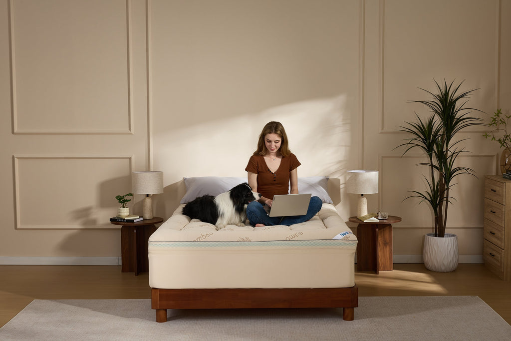 4 inch bamboo cooling mattress topper with dual layer memory foam, beige