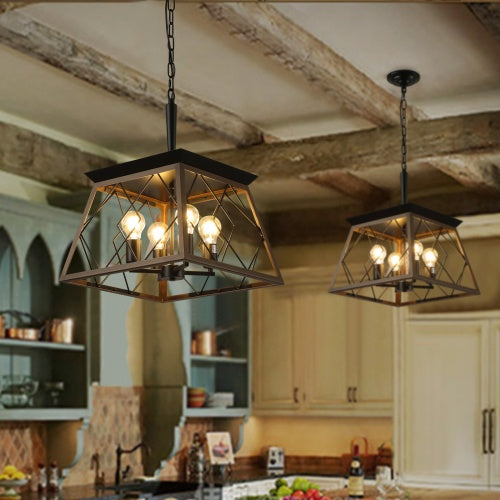 Walnut Black Farmhouse Geometric Chandelier — 4 Light — 15.7 Inch