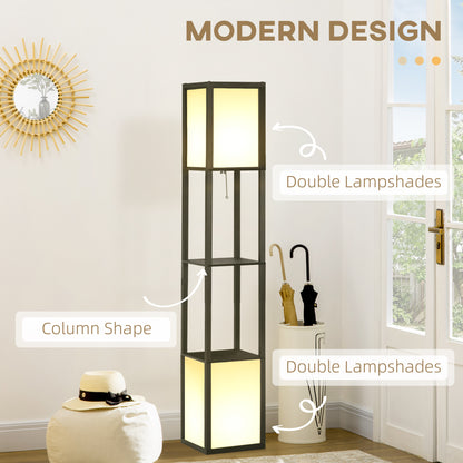 Black Shelf Tower Floor Lamp — Dual Ambient Light — 2 Open Shelves — 61.5 Inch