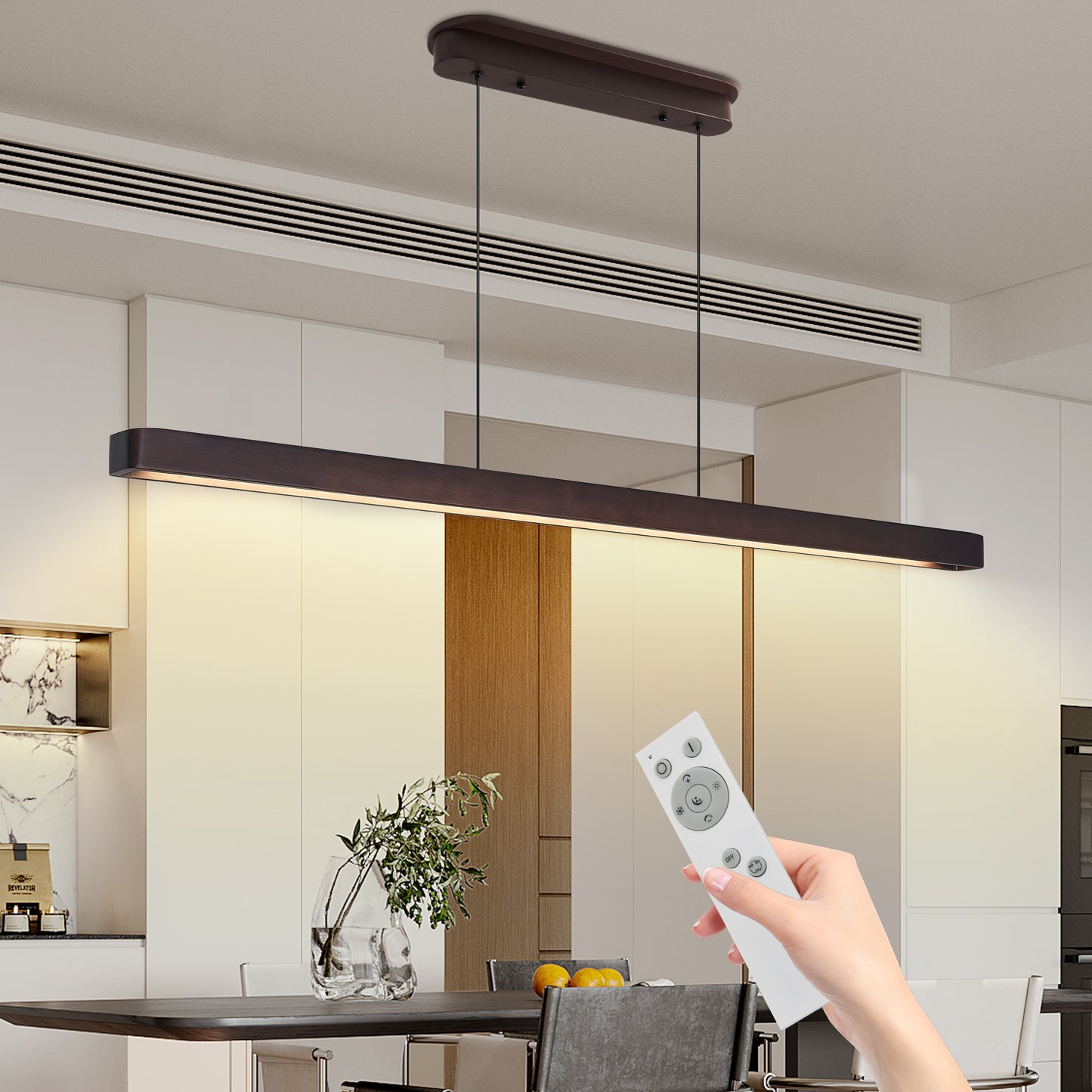 Walnut Linear LED Suspension Light — 51 Inch — Dimmable