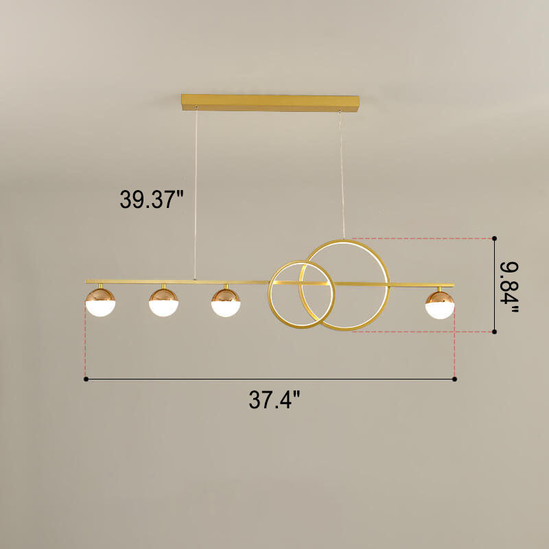 Dimensions of the ring and globe linear LED chandelier, medium size