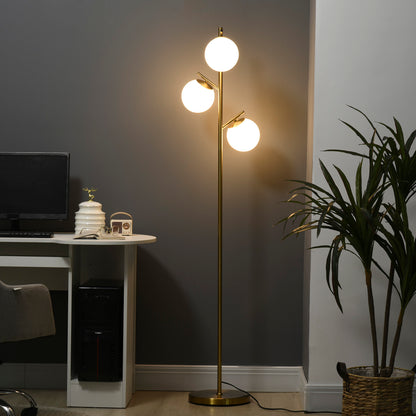 Gold Tree Floor Lamp — 3 Light Globe Shades — 66.5 Inch