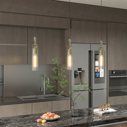 Brass Glass Cylinder Pendant Light — Set of 3