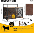 Large Dog Crate Furniture with Wheels – 41 Inch End Table Kennel with Double Doors, Rustic Brown