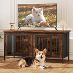 Double Dog Crate Furniture with Divider – 54 Inch TV Stand Kennel for 2 Small Dogs