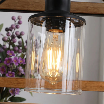 Walnut Industrial Farmhouse Chandelier — 5 Light — 32 Inch Rectangle Ceiling Light