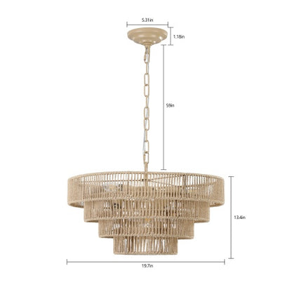 Bohemian Rattan Chandelier Light – 4-Tier Woven Pendant Ceiling Light for Dining Room, Living Room & Kitchen (19.7")