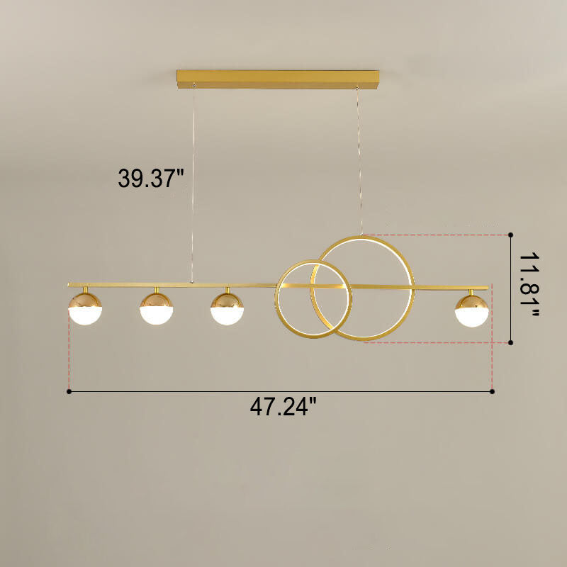 Dimensions of the ring and globe linear LED chandelier, large size