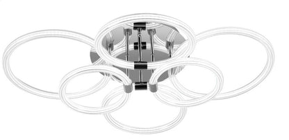 Chrome 6-Ring Acrylic LED Flush Mount Ceiling Light — Dimmable Remote — 30 Inch