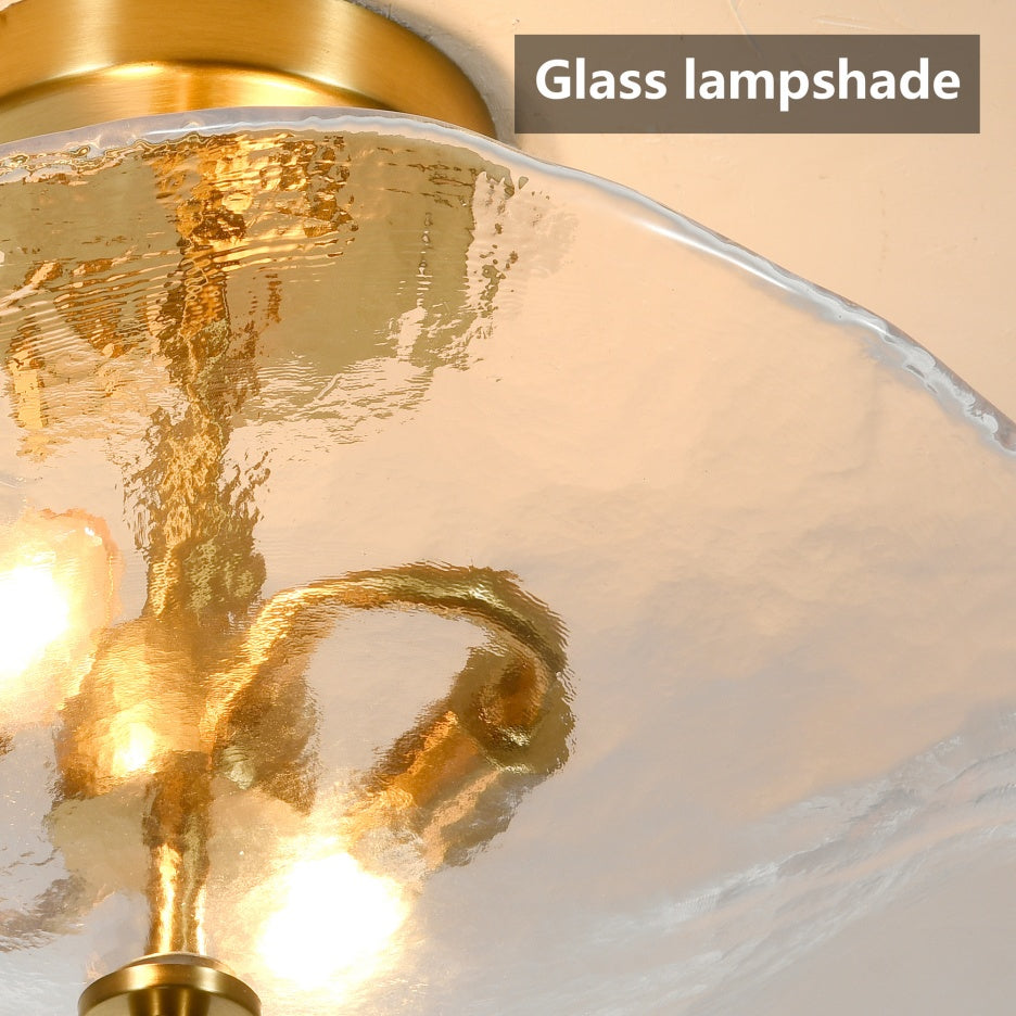 Gold Cracked Petal Glass Semi Flush Mount Ceiling Light — 2 Light — 16.5 Inch