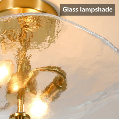 Gold Cracked Petal Glass Semi Flush Mount Ceiling Light — 2 Light — 16.5 Inch