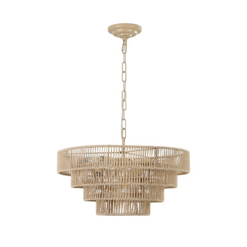 Bohemian Rattan Chandelier Light – 4-Tier Woven Pendant Ceiling Light for Dining Room, Living Room & Kitchen (19.7")