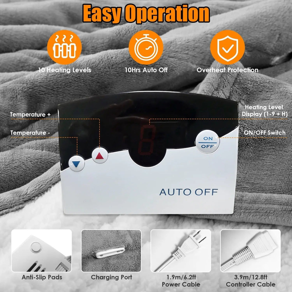 Vera Electric Heated Fleece Blanket, 10 Levels