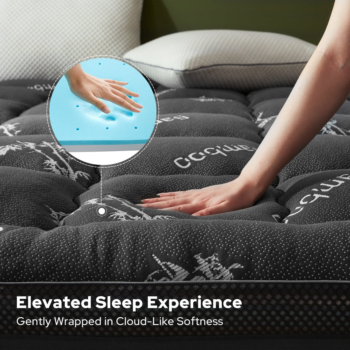 Plush pillow top softness of the 4 inch mattress topper, gray