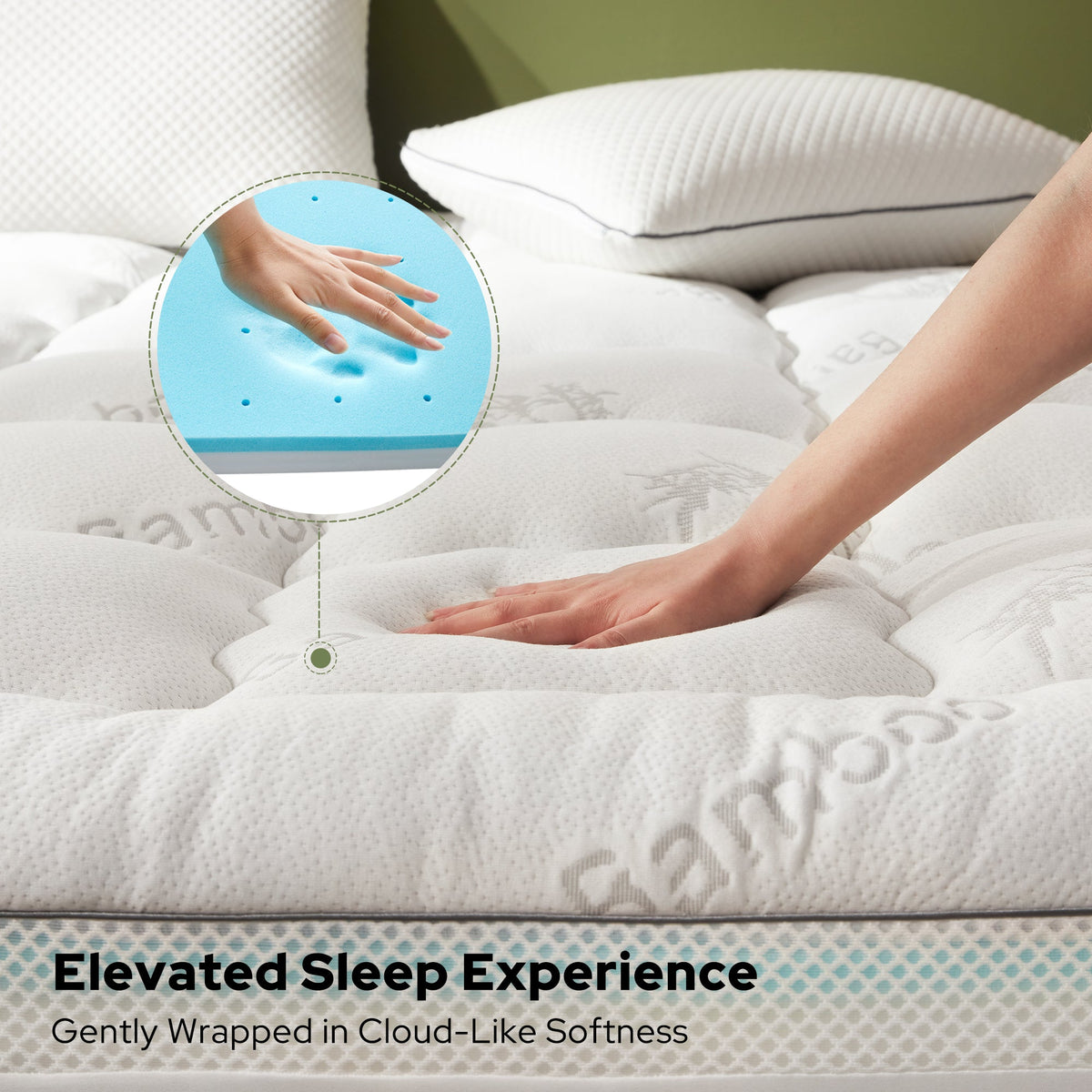 Plush pillow top softness of the 4 inch mattress topper, white