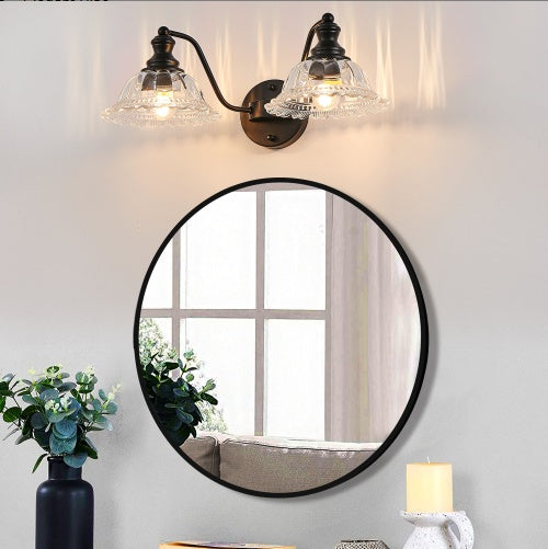 Black Vintage Glass Dome Vanity Wall Sconce — 2 Light — 20 Inch