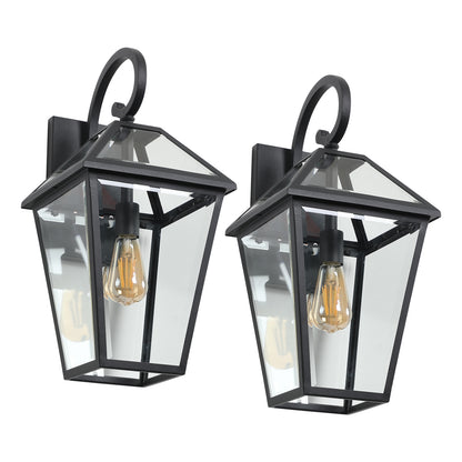 Matte Black Outdoor Lantern Wall Sconce — Set of 2