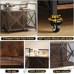 Large Dog Crate Furniture with Wheels – 41 Inch End Table Kennel with Double Doors, Rustic Brown