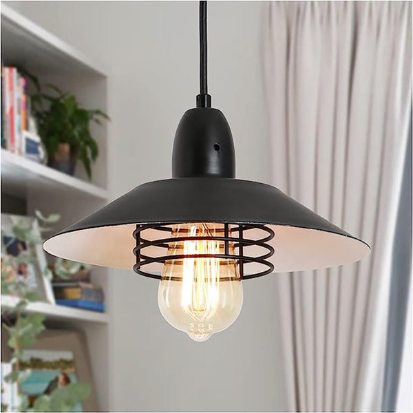 Matte Black Farmhouse Barn Pendant Light — Spring Cage — Single