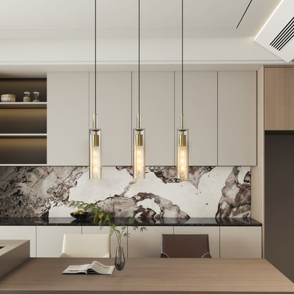 Brass Glass Cylinder Pendant Light — Set of 3