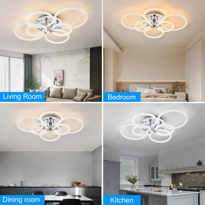 Chrome 6-Ring Acrylic LED Flush Mount Ceiling Light — Dimmable Remote — 30 Inch