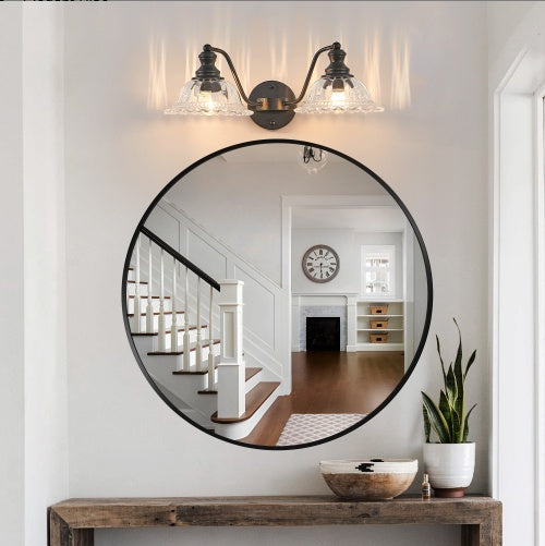 Black Vintage Glass Dome Vanity Wall Sconce — 2 Light — 20 Inch