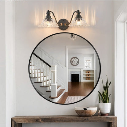 Black Vintage Glass Dome Vanity Wall Sconce — 2 Light — 20 Inch