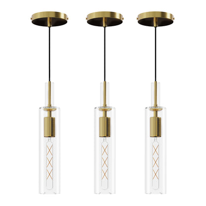 Brass Glass Cylinder Pendant Light — Set of 3