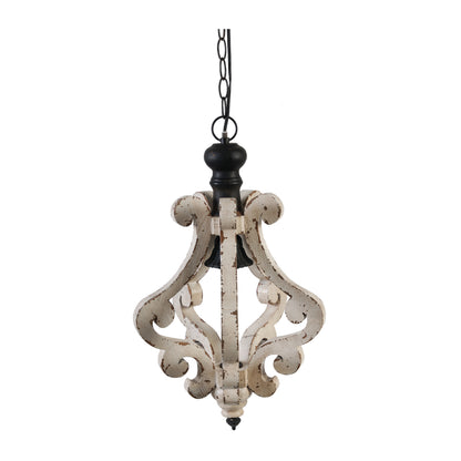 Antique Cream Farmhouse Wood Chandelier — French Country Rustic Ceiling Light